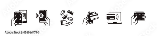 online shopping mobile cashless payment icon line set business money transfer wallet digital secure transaction signs vector illustration