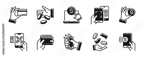 business online money cashless transfer icon line set digital wallet mobile purchase qr code payment business secure pay bill service signs outline vector illustration