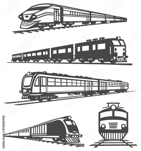 Train Vector Set – Vintage Locomotive and Modern High Speed Train Illustrations Collection
