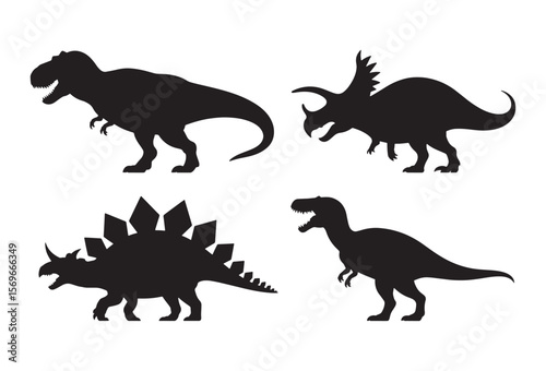 Collection of four iconic dinosaur silhouettes on a white background