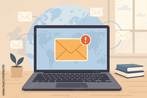 New email message notification on laptop screen. Global online communication, workplace digital correspondence, internet mail alert, business contact, remote networking concept