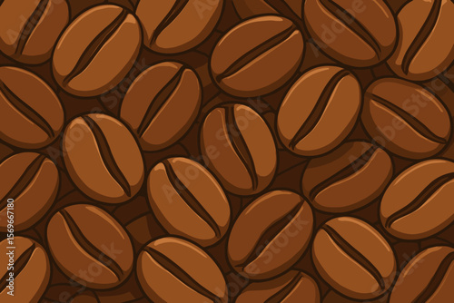 Seamless roasted coffee beans pattern. Modern flat vector cartoon illustration. Brown aromatic espresso background. Cafe, barista, caffeine, breakfast, beverage, drink design