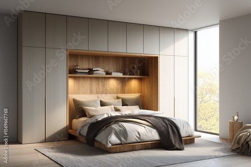 Interior design bed room with modern and luxury style, Hotel bedroom with cozy and relax vibe, Contemporary bedroom with lighting design.