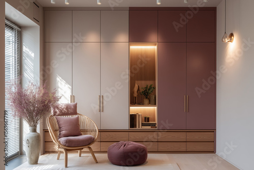 Interior design bed room with modern and luxury style, Hotel bedroom with cozy and relax vibe, Contemporary bedroom with lighting design.