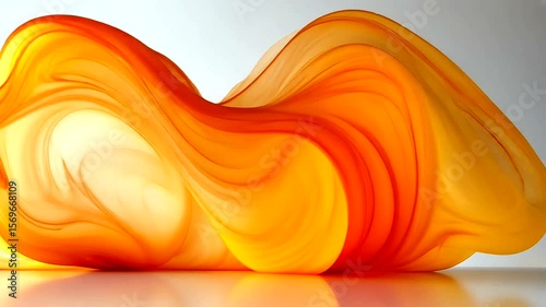 Abstract orange waves in decorative glass artwork with stunning light refraction