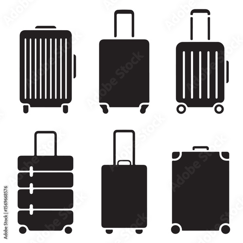 Luggage, travel bag, suitcase symbols. Vector icons, Minimal Baggage, suitcase icon outline coloring book page line art vector silhouettes