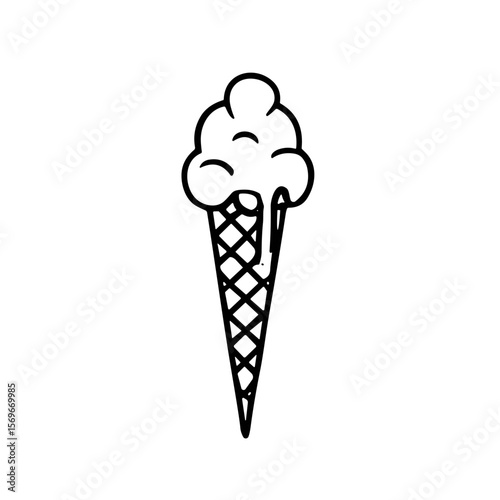 Simple black and white illustration of a melting ice cream cone.