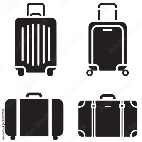 Luggage, travel bag, suitcase symbols. Vector icons, Minimal Baggage, suitcase icon outline coloring book page line art vector silhouettes