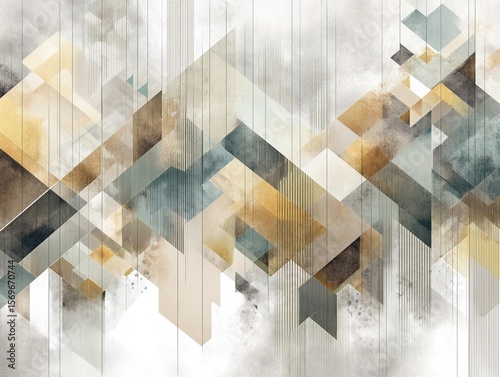 Geometric patterns with curves and straight lines, and wallpaper designed in heavy, soft tones. Generative AI
