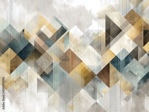 Geometric patterns with curves and straight lines, and wallpaper designed in heavy, soft tones. Generative AI

