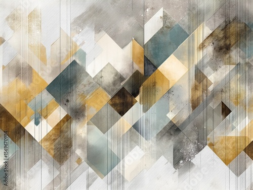 Geometric patterns with curves and straight lines, and wallpaper designed in heavy, soft tones. Generative AI
