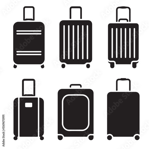 Luggage, travel bag, suitcase symbols. Vector icons, Minimal Baggage, suitcase icon outline coloring book page line art vector silhouettes