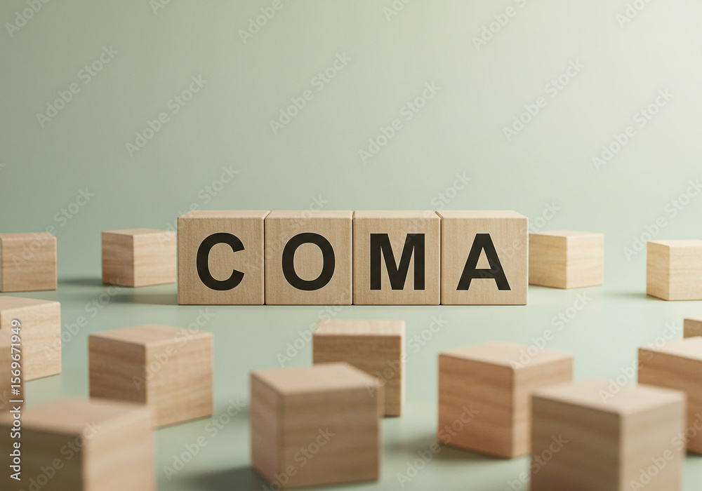 Obraz premium Coma medical condition concept on wooden blocks health risk and unconsciousness hospital treatment recovery 100