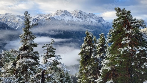 beautiful winter landscape in the swiss moutains swiss alps with snow covered fir trees