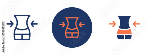 Set of pixel perfect colored Weight loss icon, 1 Silhouette, 1 unexpanded, Fitness icon depicting slim waist symbolizing weight loss and healthy lifestyle.