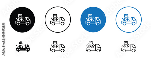 Set of pixel perfect colored Worldwide delivery icon, 1 Silhouette, 1 unexpanded, Delivery truck with globe icon representing international shipping services.