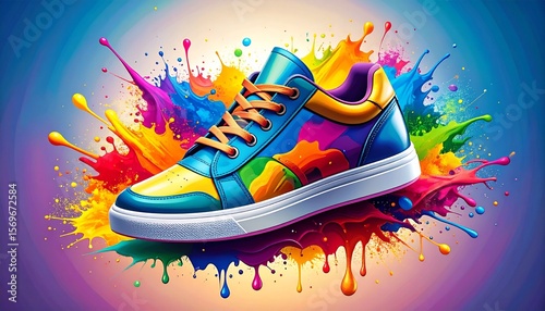 Colorful Sneaker Design Vibrant Rainbow Paint Splash Artwork