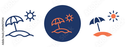 Set of pixel perfect colored Beach icon, 1 Silhouette, 1 unexpanded, Beach symbol for tropical holidays and leisure time.