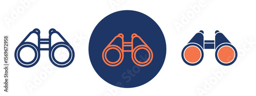 Set of pixel perfect colored Binoculars icon, 1 Silhouette, 1 unexpanded, Binoculars symbol for viewing distant objects or nature.