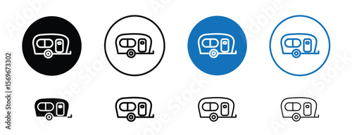 Set of pixel perfect colored Caravanning icon, 1 Silhouette, 1 unexpanded, Caravanning icon representing travel in camper vehicles.