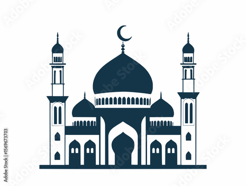 A mosque vector with black and white on plain white background 