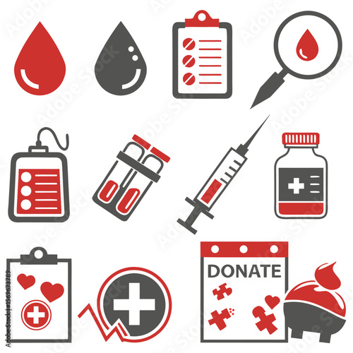 blood transfusion icon set dripped blood donor life charity donation volunteer vector illustration