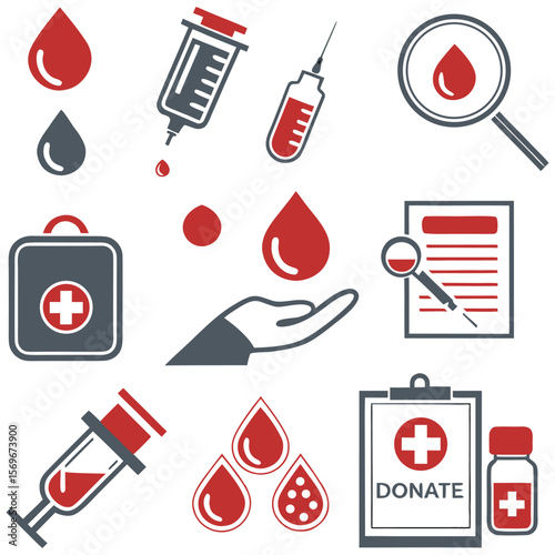blood transfusion icon set dripped blood donor life charity donation volunteer vector illustration