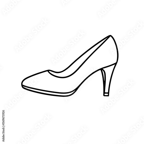 Simple line drawing of a high heeled women's shoe.