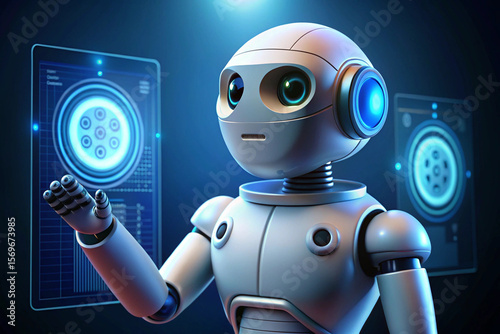 Friendly Robot Interacting with Futuristic Interface