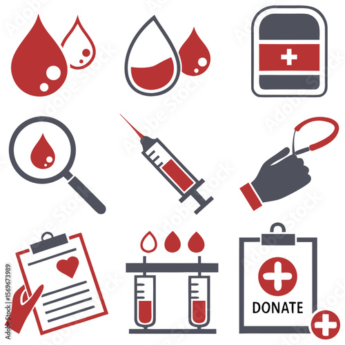 blood transfusion icon set dripped blood donor life charity donation volunteer vector illustration