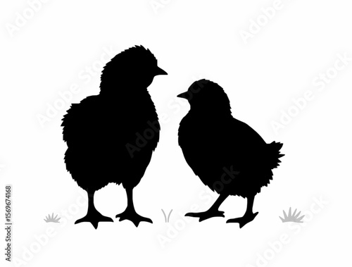 Small chicks silhouette, baby chickens icon