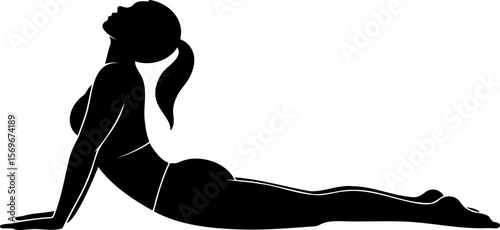Minimal line art vector of Cobra Pose (Bhujangasana), a classic yoga posture promoting spinal flexibility, isolated on white background.