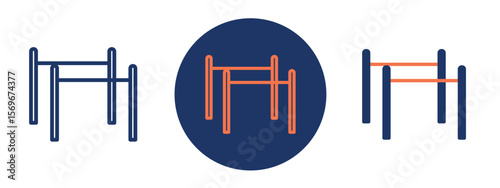 Set of pixel perfect colored Gym bars icon, 1 Silhouette, 1 unexpanded, Parallel bars symbol for gym workouts and fitness.