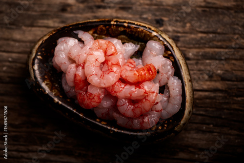 Red Raw shrimps prawns  from Mazara on a gourmt plate