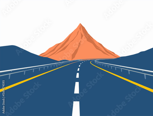 A road illustration with mountain, two lane highway illustration 