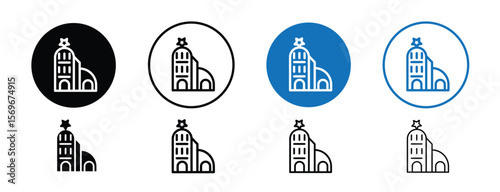 Set of pixel perfect colored Hotel icon, 1 Silhouette, 1 unexpanded, Hotel icon showing accommodation building for travelers.