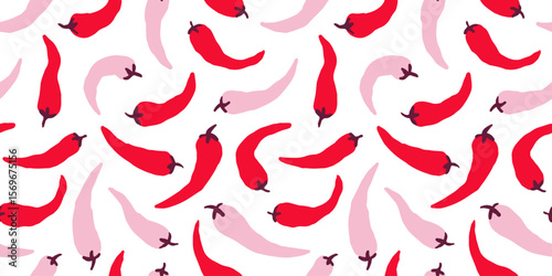 Red chili pepper seamless pattern vector illustration. Mexican hot jalapeno modern hand drawn doodle print.