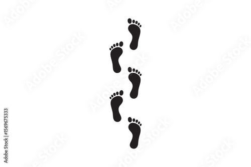 footprints in a line silhouette vector art illustration on white background
