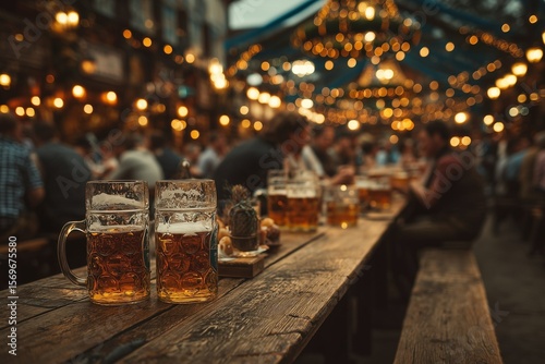 Beer steins and pretzels fill a lively Bierfest gathering, where music, lederhosen, bratwurst, and fun spark a festive celebration.








