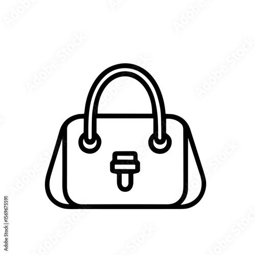 Simple black and white illustration of a stylish handbag with a handle.