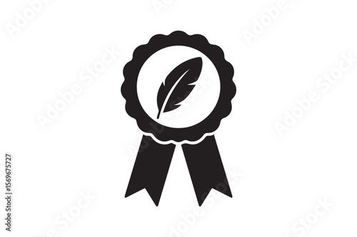 honor feather badge silhouette vector art illustration on white background