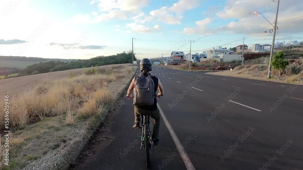 homem ciclista anda de bicicleta no pôr do sol 