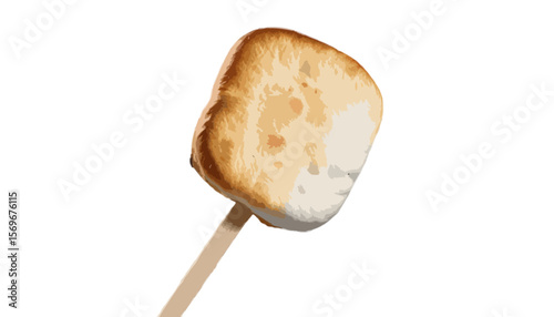 Toasted marshmallow on stick isolated on transparent background