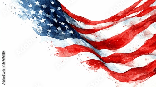Watercolor Style American Flag Illustration for Independence Day Celebration