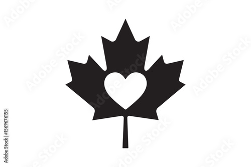 maple leaf with heart silhouette vector art illustration on white background