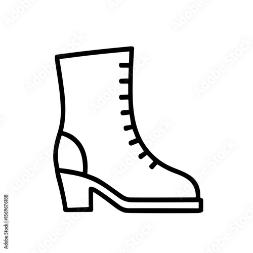 A line art illustration of a laced ankle boot with a heel, isolated on white.
