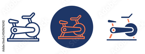 Set of pixel perfect colored Stationary bike icon, 1 Silhouette, 1 unexpanded, Stationary exercise bike icon for cardio workouts and gym training.