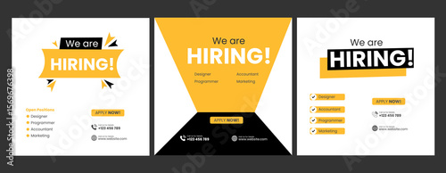 We are hiring job vacancy social media post, employees needed web banner template  Clean and simple employee hiring social media post banner template. We want a minimalistic flyer template with large 