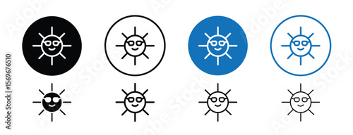 Set of pixel perfect colored Summer icon, 1 Silhouette, 1 unexpanded, Sun and beach wave icon representing summer holidays and tropical vacations.
