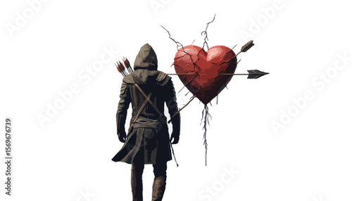 The bittersweet pain of lost or unrequited love is represented by an arrow striking the heart forever isolated on transparent background
